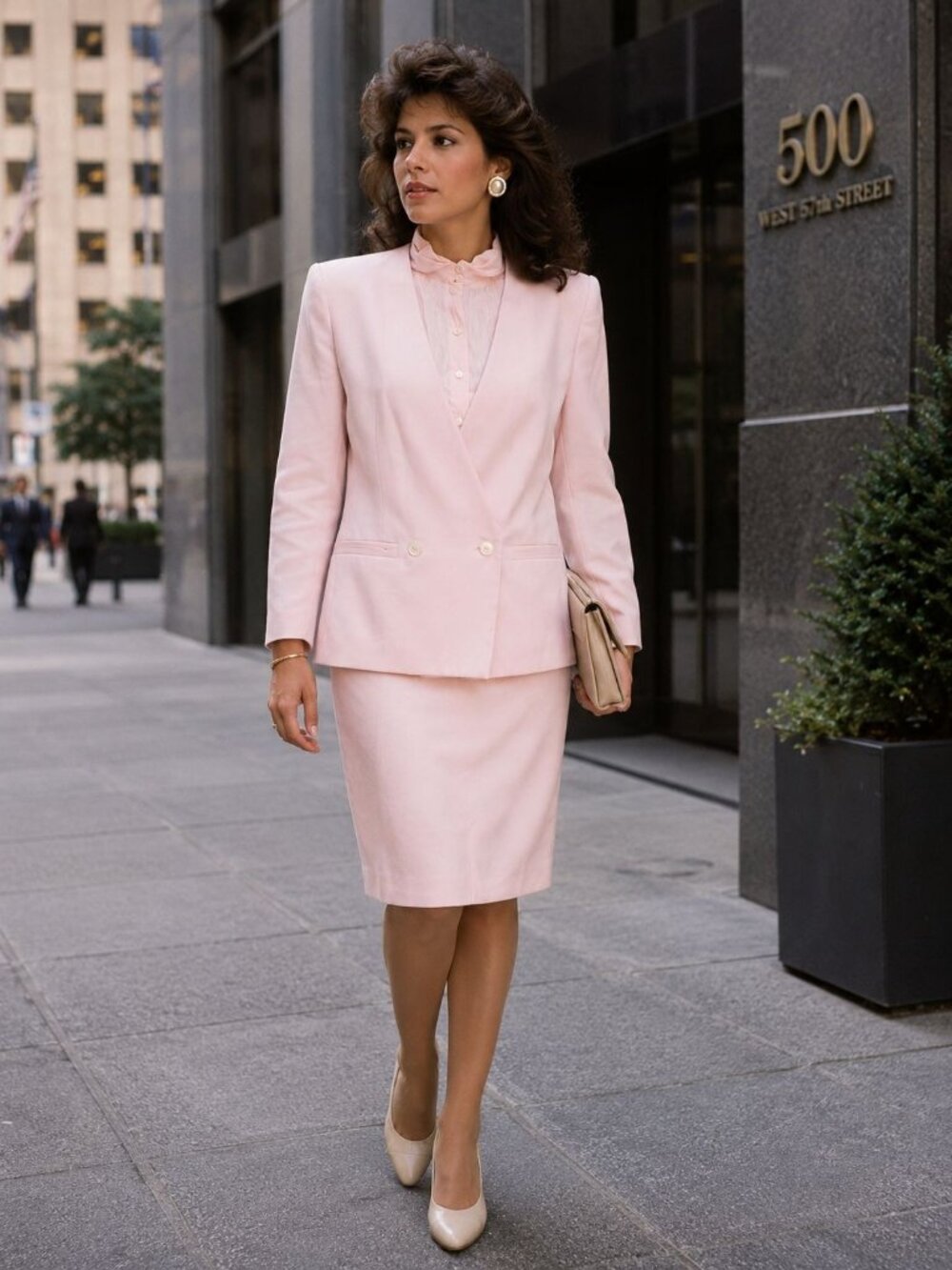 Vintage Stirling Cooper Pink Suit Set Jacket Skirt Blouse Office Size 12 13 M